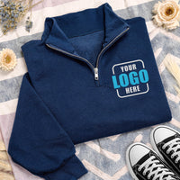 Custom Company Logo Embroidered Quarter Zip Sweatshirt, Personalized Team Uniform Pullover, Business Workwear Apparel Gift Idea