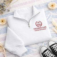 Law School Embroidered Quarter Zip Sweatshirt, Custom University Name Pullover, Personalized Law Student Gift, Legal Profession Apparel