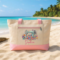 Sewing Tote Bag with Zipper, Personalized Seamstress Gift, Custom Name Sewing Lover Bag, Quilter Gift, Craft Hobby Travel Work Tote Bag