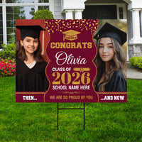Then and Now Graduation Yard Sign, Custom Photo Personalized Grad Decor, Class of 2026, Graduation 2026, School Lawn Sign with Metal H-Stake