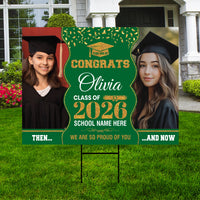 Then and Now Graduation Yard Sign, Custom Photo Personalized Grad Decor, Class of 2026, Graduation 2026, School Lawn Sign with Metal H-Stake