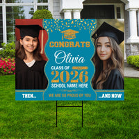 Then and Now Graduation Yard Sign, Custom Photo Personalized Grad Decor, Class of 2026, Graduation 2026, School Lawn Sign with Metal H-Stake