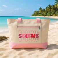 Personalized Name Tote Bag with Zipper, Custom Name Gift for Her, Aesthetic Typography Tote, Birthday Gift, Travel Beach Bag, Custom Tote