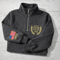 Custom USA Flag Embroidered Quarter Zip Sweatshirt, Personalized Logo Pullover, Patriotic Team Gift, Independence Day Custom Name Sweater
