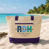Dental Hygienist RDH Tote Bag with Zipper, Personalized Name Dental Gift, Custom RDH Work Bag, Graduation Gift, Dentist Office Tote