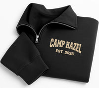 Camp Name Embroidered Quarter Zip Sweatshirt, Personalized Camp Pullover, Custom Camp Crew Gift, Summer Camp Counselor Team Outfit
