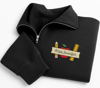 Teacher Name Embroidered Quarter Zip Sweatshirt, Personalized Apple Pencil Pullover, Back to School Gift, Custom Teacher Outfit