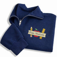 Teacher Name Embroidered Quarter Zip Sweatshirt, Personalized Apple Pencil Pullover, Back to School Gift, Custom Teacher Outfit