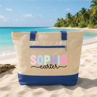 Personalized Name Tote Bag with Zipper, Custom Colorful Name Bag, Gift for Her, Travel Work School Tote, Everyday Carry Bag