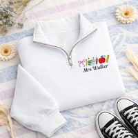 Personalized Teacher Embroidered Quarter Zip Sweatshirt, Custom Teacher Name Pullover, Back to School Teacher Gift Sweater