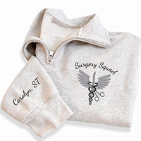 Surgery Squad Embroidered Quarter Zip Sweatshirt, Personalized Medical Team Pullover, Nurse Tech Gift, Surgical Staff Outfit