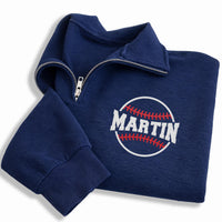 Baseball Name Embroidered Quarter Zip Sweatshirt, Personalized Baseball Pullover, Custom Player Gift, Sports Fan Quarter Zip Sweater