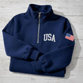 USA Embroidered Quarter Zip Sweatshirt, Patriotic American Flag Pullover, 4th of July Gift, USA Pride Apparel, Independence Day Outfit