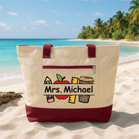 Teacher Tote Bag with Zipper, Personalized Teacher Name Bag, Custom Classroom Gift, Back to School Gift, Work Tote, Teacher Appreciation
