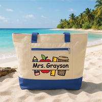 Teacher Tote Bag with Zipper, Personalized Teacher Name Bag, Custom Classroom Gift, Back to School Gift, Work Tote, Teacher Appreciation