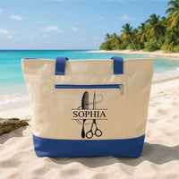 Hair Stylist Tote Bag with Zipper, Personalized Salon Name Bag, Custom Hairdresser Gift, Cosmetologist Work Tote, Beauty Travel Bag Gift