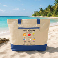 Personalized Teacher Tote Bag with Zipper, Thank You Teacher Gift, Custom Teacher Name Canvas Tote, End of School Appreciation Bag