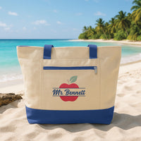 Personalized Embroidered Teacher Tote Bag with Zipper, Custom Teacher Name Apple Tote Bag, Teacher Appreciation Gift, Back to School Bag