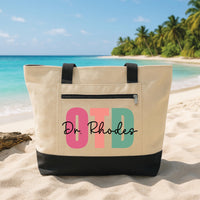 Occupational Therapy Tote Bag with Zipper, Personalized OTD Name Bag, OT Doctor Gift, Therapist Work Tote, Occupational Therapist Gift
