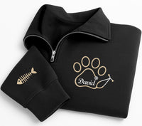 Custom Pet Paw Embroidered Quarter Zip Sweatshirt, Personalized Name Pullover, Dog Lover Gift, Veterinary Apparel Cozy Outfit