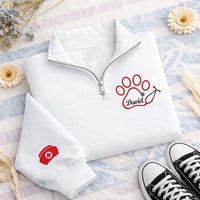 Custom Pet Paw Embroidered Quarter Zip Sweatshirt, Personalized Name Pullover, Dog Lover Gift, Veterinary Apparel Cozy Outfit