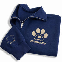 Custom Dog Breed Embroidered Quarter Zip Sweatshirt, Personalized Pet Mom Pullover, Retriever Mom Gift, Dog Lover Cozy Apparel