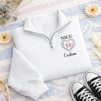 NICU Nurse Embroidered Quarter Zip Sweatshirt, Custom Baby Feet Pullover, Neonatal Nurse Gift, NICU Mom Healthcare Apparel Cozy