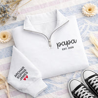 Personalized Papa Embroidered Quarter Zip Sweatshirt, Custom Grandpa Pullover, Kids Names Sweatshirt, Christmas Gift For Dad Papa