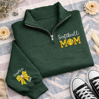 Personalized Softball Mom Embroidered Quarter Zip Sweatshirt, Custom Softball Mama Pullover, Team Mom Gift, Softball Mom Women