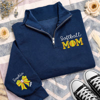 Personalized Softball Mom Embroidered Quarter Zip Sweatshirt, Custom Softball Mama Pullover, Team Mom Gift, Softball Mom Women