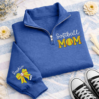 Personalized Softball Mom Embroidered Quarter Zip Sweatshirt, Custom Softball Mama Pullover, Team Mom Gift, Softball Mom Women