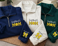 Personalized Softball Mom Embroidered Quarter Zip Sweatshirt, Custom Softball Mama Pullover, Team Mom Gift, Softball Mom Women