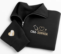 CNA Nurse Embroidered Quarter Zip Sweatshirt, Personalized Name Pullover, Certified Nursing Assistant Gift, Healthcare Worker Apparel