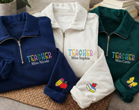 Teacher Embroidered Quarter Zip Sweatshirt, Personalized Name Pullover, School Gift Idea, Teacher Appreciation Gift, Custom Teacher Apparel