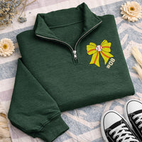Softball Bow Embroidered Quarter Zip Sweatshirt, Custom Number Pullover, Sports Fan Gift, Team Spirit Apparel, Player Mom Outfit