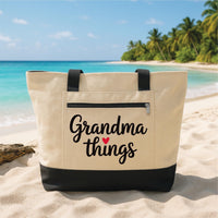 Grandma Tote Bag with Zipper, Grandma Things Bag, Gift for Grandma, Cute Nana Gift, Everyday Beach Travel Tote for Grandmother