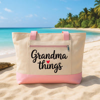 Grandma Tote Bag with Zipper, Grandma Things Bag, Gift for Grandma, Cute Nana Gift, Everyday Beach Travel Tote for Grandmother