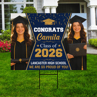Photo Graduation Yard Sign, Custom Personalized Congrats Decor, Class of 2026, Graduation 2026, School Lawn Sign with Name Photo