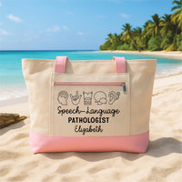 Speech Language Pathologist Tote Bag with Zipper, Personalized SLP Name Bag, Custom Therapist Gift, Speech Therapy Work Bag, Travel