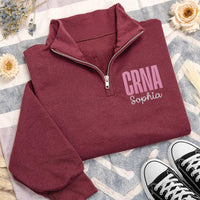 Personalized CRNA Embroidered Quarter Zip Sweatshirt, Nurse Anesthetist Pullover, Scrub Layering Top, CRNA Grad Gift, Anesthesia Gift