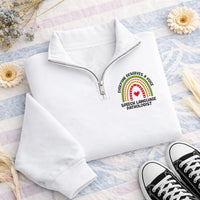 Speech Language Pathologist Embroidered Quarter Zip Sweatshirt, Rainbow SLP Pullover Sweater, Therapist Gift, School Clinic Layer