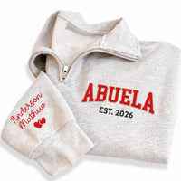 Abuela Embroidered Quarter Zip Sweatshirt, Personalized Grandma Pullover, Hispanic Grandma Gift, Custom Nana Sweater
