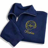 Dispatcher Embroidered Quarter Zip Sweatshirt, Custom 911 Operator Pullover, Emergency Dispatch Gift, Headset Heart Sweater