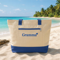 Personalized Embroidered Grandma Tote Bag with Zipper, Custom Gramma Beach Tote Bag, Nana Gift, Mother’s Day Birthday Gift