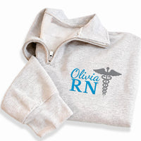 Nurse Embroidered Quarter Zip Sweatshirt, Personalized RN Pullover, Custom Medical Worker Gift, Nursing School Sweater