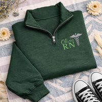 Nurse Embroidered Quarter Zip Sweatshirt, Personalized RN Pullover, Custom Medical Worker Gift, Nursing School Sweater