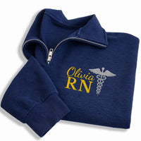 Nurse Embroidered Quarter Zip Sweatshirt, Personalized RN Pullover, Custom Medical Worker Gift, Nursing School Sweater