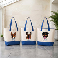 Pet Portrait Tote Bag with Zipper, Personalized Dog Cat Tote Bag, Custom Pet Lover Gift, Cute Puppy Cat Mom Beach Travel Bag