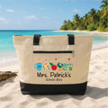 Teacher Tote Bag with Zipper, Personalized Teacher Gift Bag, Custom Teacher Name Tote, School Classroom Work Beach Bag