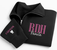 Custom Dental Hygienist Embroidered Quarter Zip Sweatshirt, RDH Pullover, Personalized Dental Assistant Gift Wear